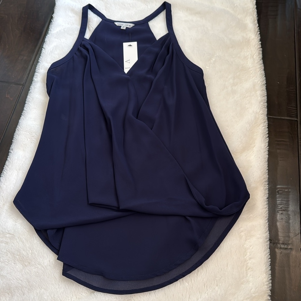 NWT Naked Zebra Elegant Navy Blue Top Size S - Picture 3 of 12